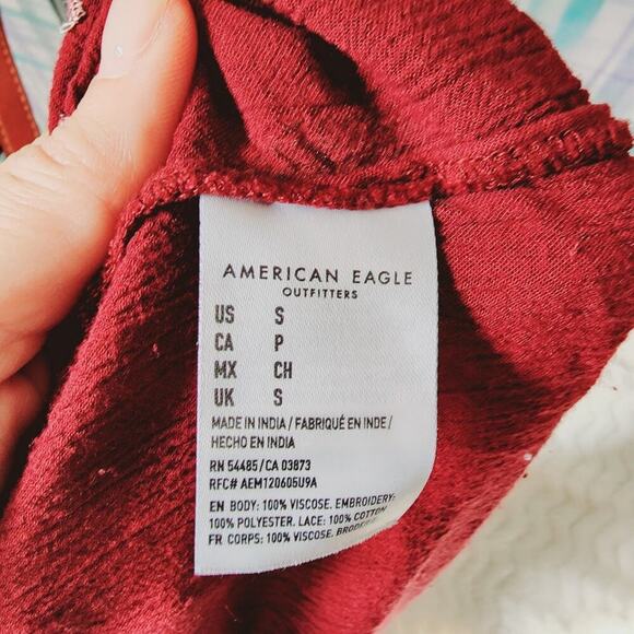 AMERICAN EAGLE BURGANDY EMBROIDERED BOHO BALLOON SLEEVE BLOUSE SIZE SMALL - Picture 5 of 7